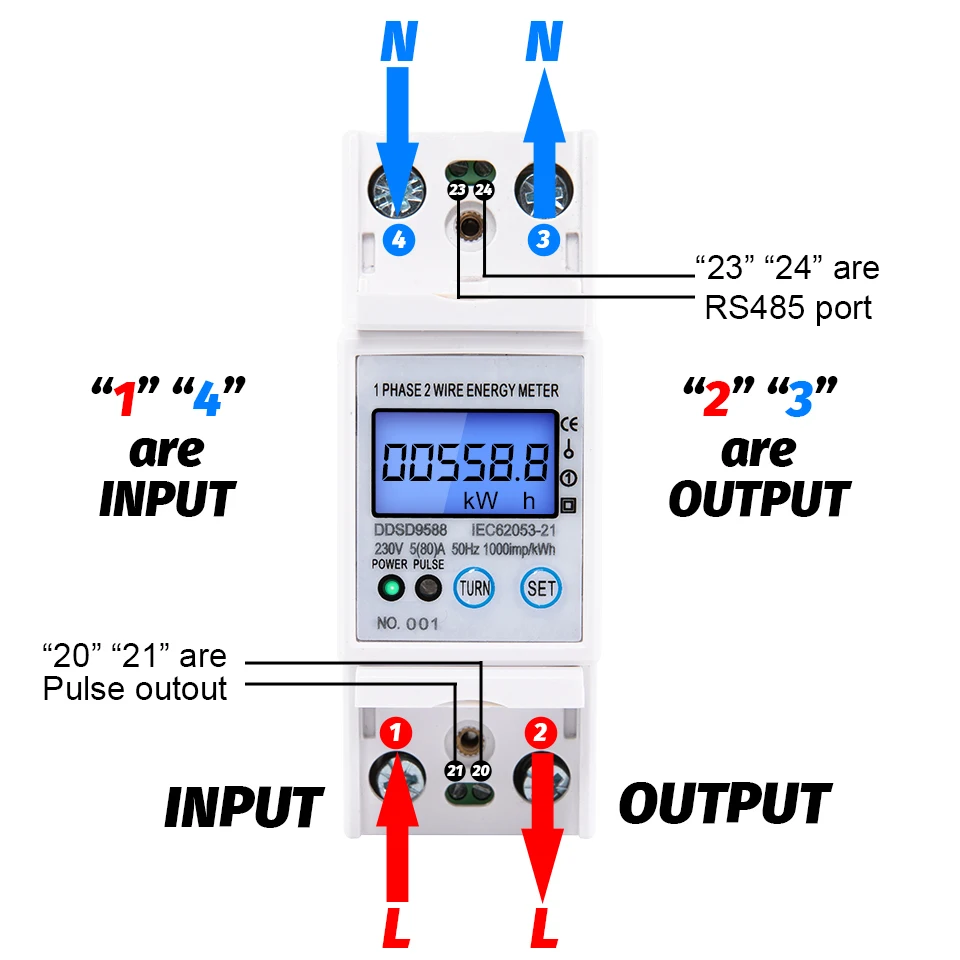 RS485 AC 230V 5-80A  Electric Energy Meter Digital Electricity kWh Consumption Meter With Voltage Current Display Modbus-Rtu