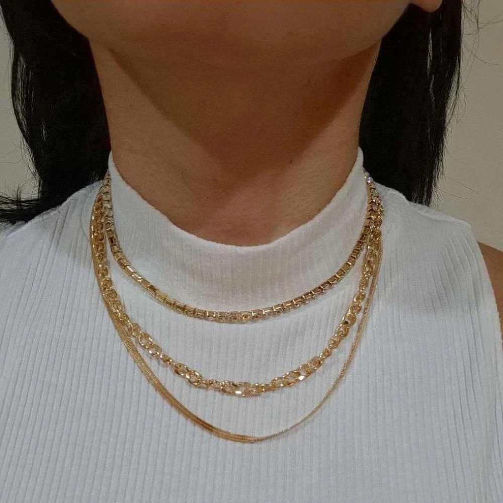 Collier géométrique à plusieurs niveaux pour femmes, collier féminin, Vintage, couleur or, chaîne serpent, cristal, chaînes, bijoux cadeau, vente en gros