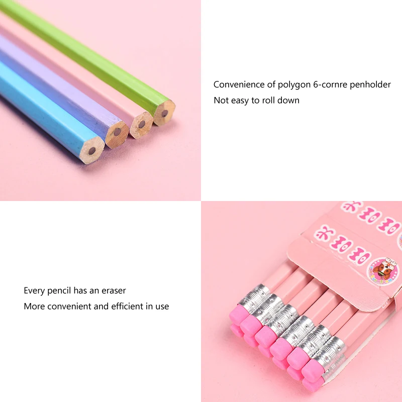 96Pcs Kawaii Smile Bear Standard Wood Pencil With Eraser Writing Drawing Tool Pencil School Stationery