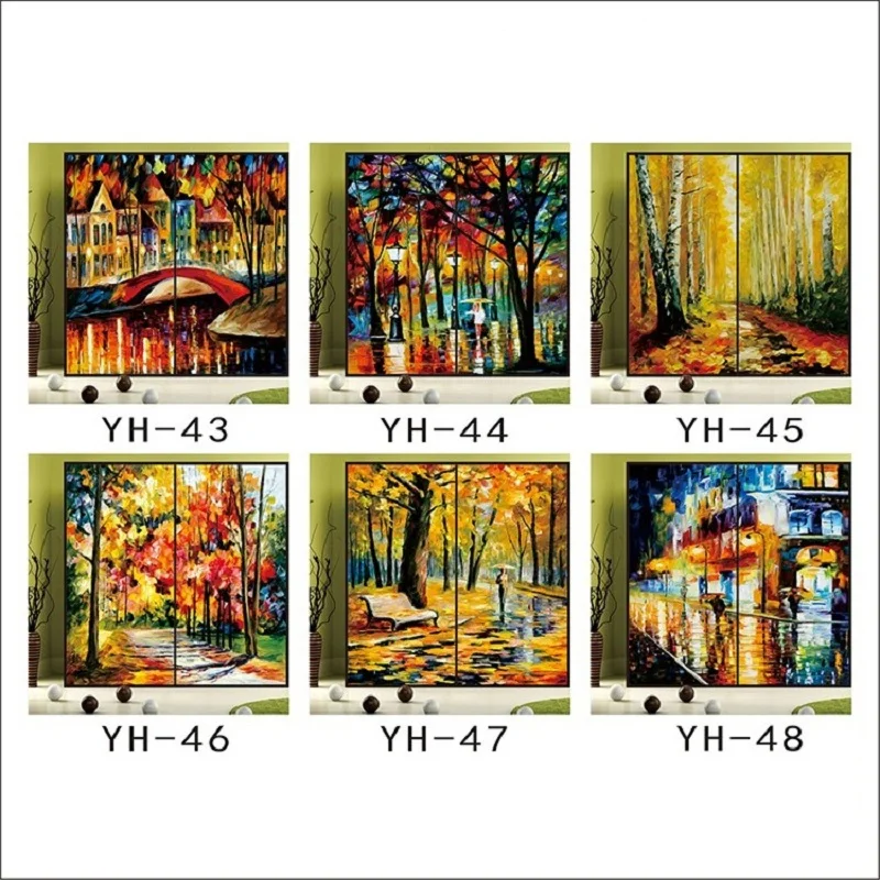 Opaque Window Sticker Custom Size Static Cling Hand Painting Oil Picture Scenery Autumn Home-Decor 55cmx100cm