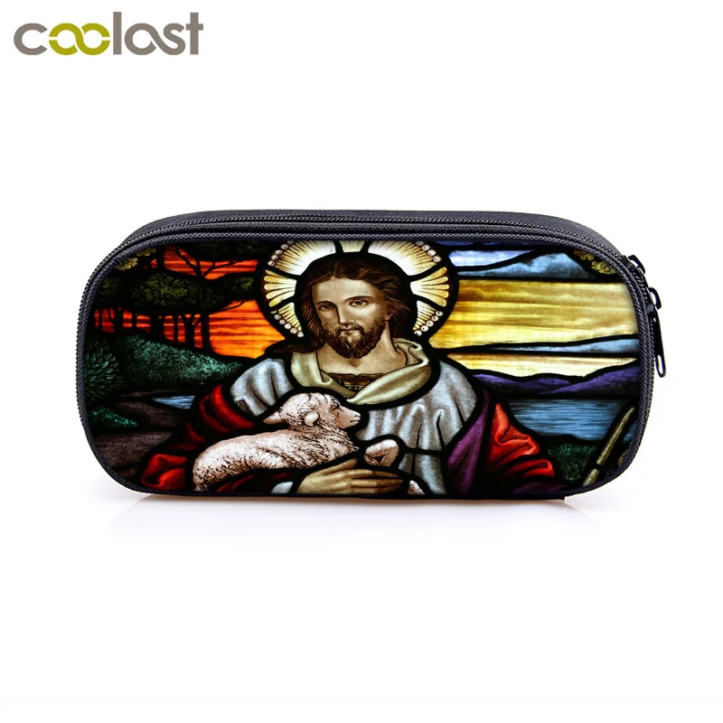 Vintage Religious Jesus Mary Colorful Cosmetic Cases Women Makeup Bag Teenager Girls Pencil Bag School Case Kids Stationary Bags