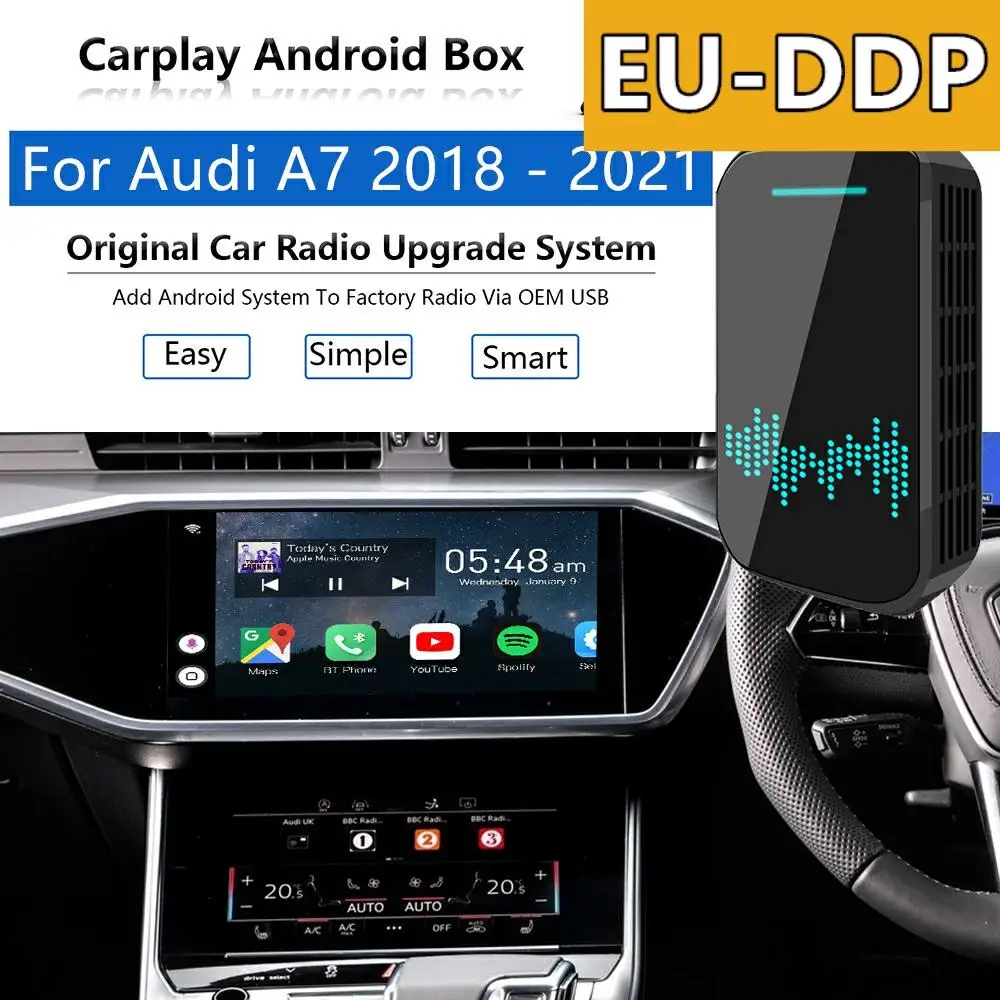 Radio Carplay upgrade Android For Audi A7 2018 - 2021 Apple Wireless CP Box Car Multimedia Player Wifi Mirror Link Auto Audio