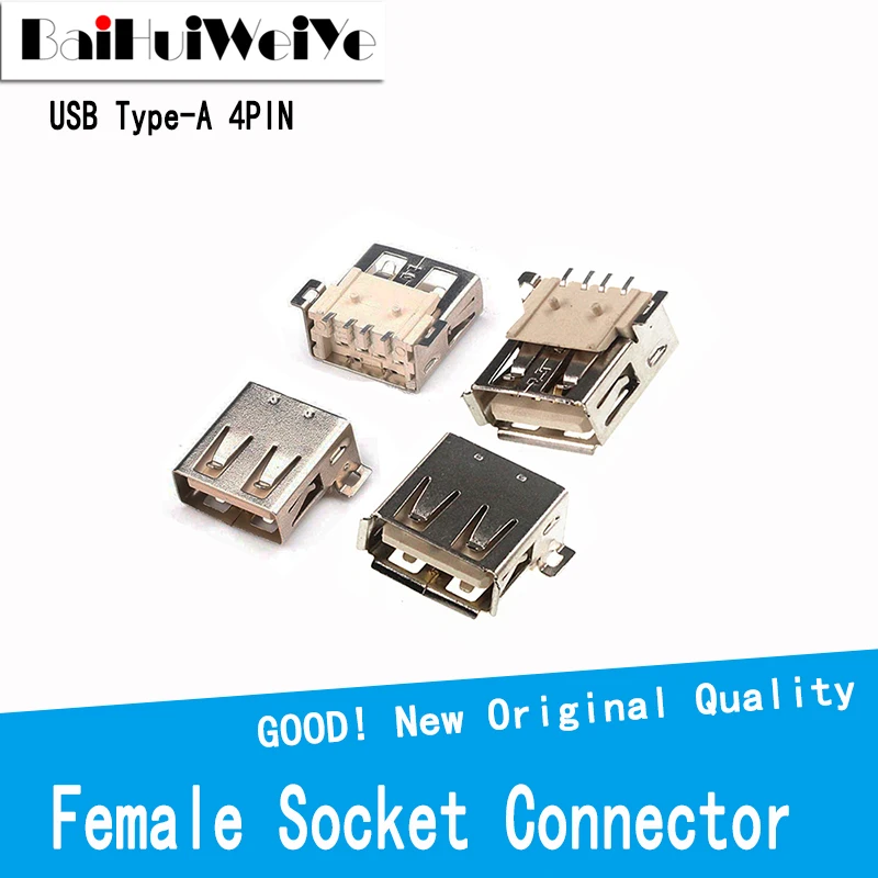 

10Pcs/LOT USB Type A Standard Port Female Solder Jacks Connector PCB Socket USB-A Type SMT 4Pin SMD