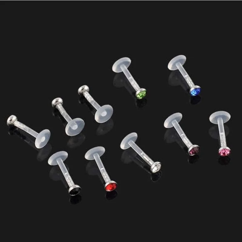 6pcs Nose Ring Nipple Piercing 16G Mixed Acrylic Crystal Bar Monroe Labret Stud Lip Ring Flesh Belly Fake Piercing Septum Grillz