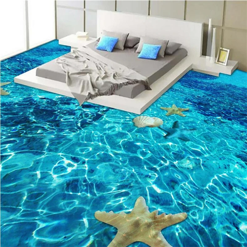 Custom floor painting 3d clear sea water bathroom living room bedroom 3D self-adhesive floor painting papel de parede 3d обои