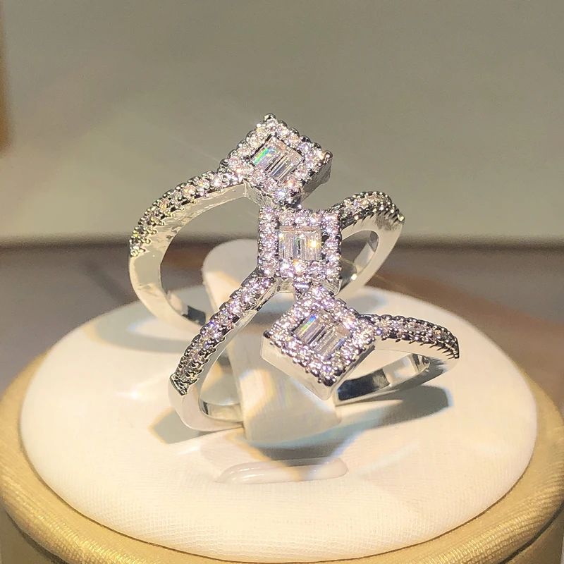 Anillos de circonia cúbica de plata 925 para mujer, joyería de compromiso nupcial, accesorios para mujer, anillo de dedo completo