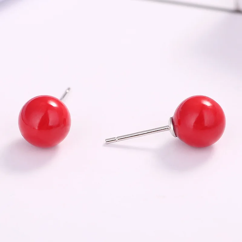 Picture 4: Buyee 925 Sterling Silver Female Stud Earring Red Stone Simple Round Earring for Women Fashion Bead Fine Jewelry Earring Gift