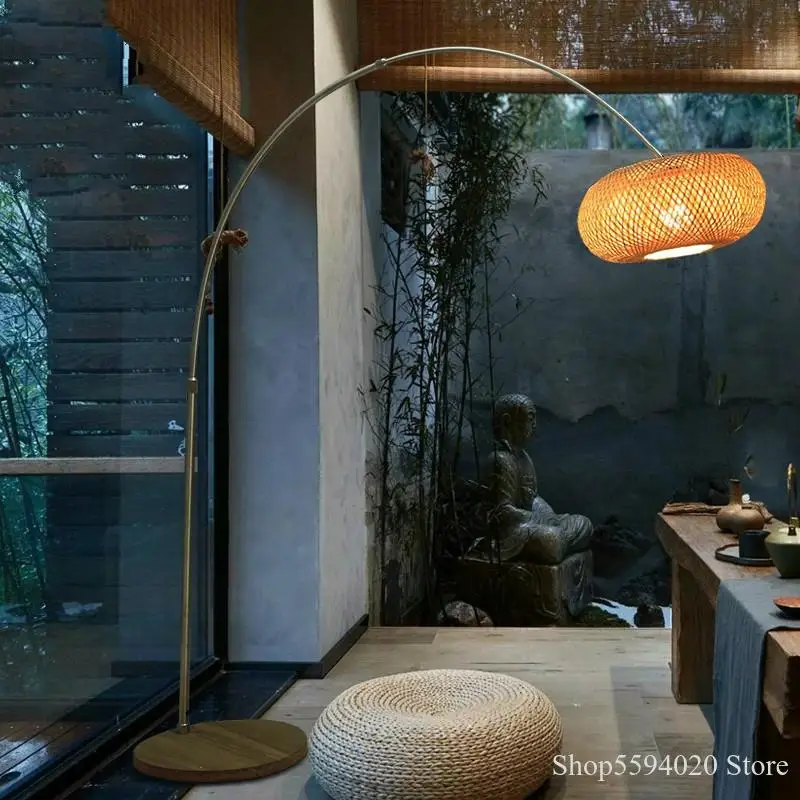 

Chinese Zen Fishing Floor Lamp Japanese Living Room Teahouse Led Floor Lamp Floor Lamp Arc Floor Lamp Wood Shade Lamparas De Pie