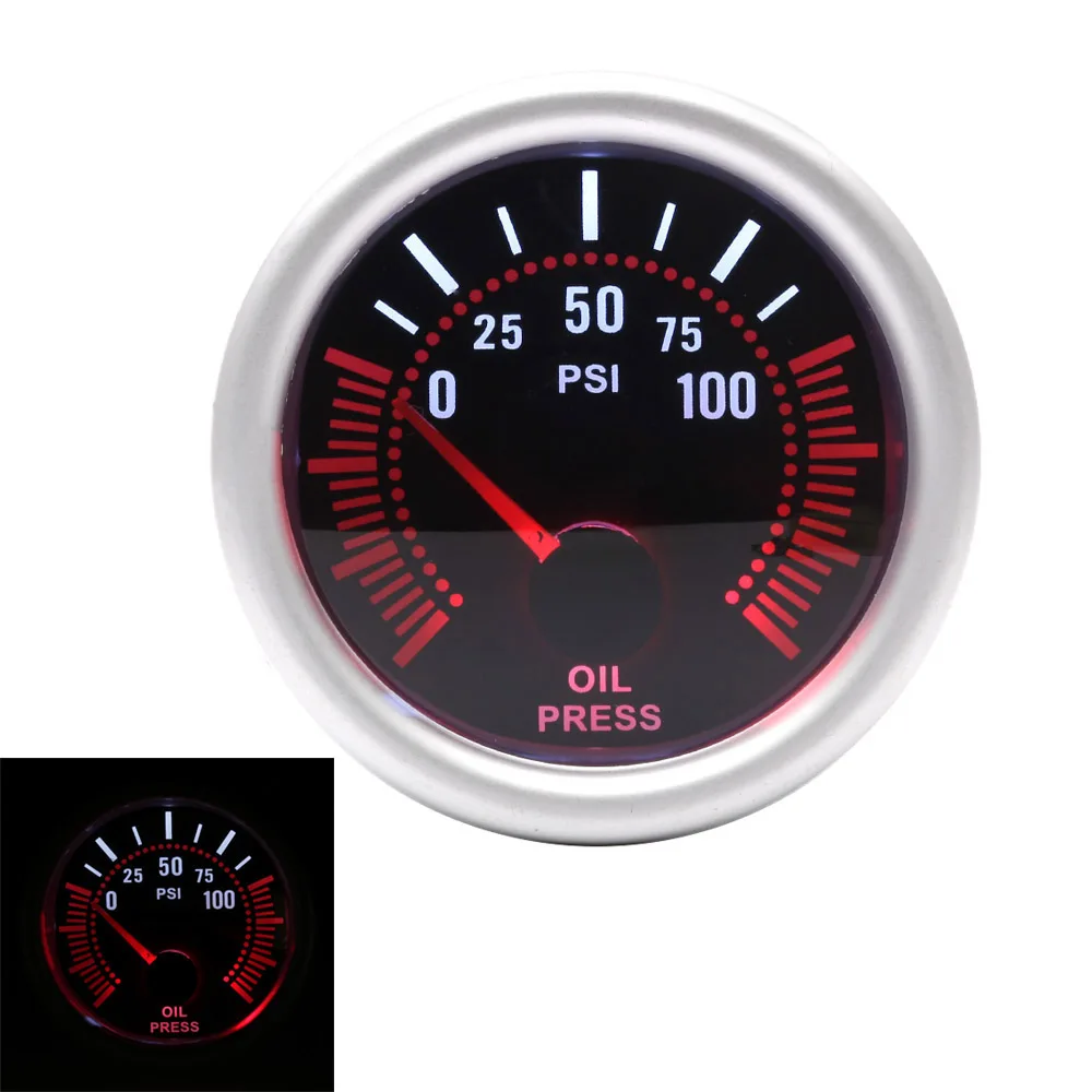 

Car Auto Oil Pressure Gauge 0~100 PSI 2" 52mm Universal White LED Smoke Len 12V Oil Press Meter with Sensor 1/8NPT