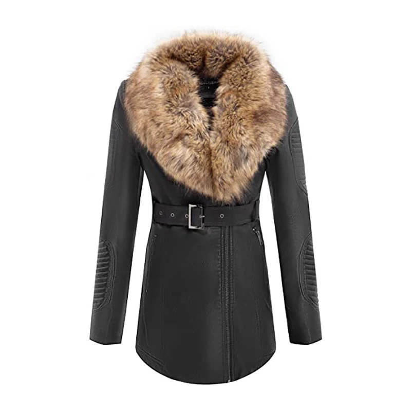 

Giolshon Women Faux Suede Leather Long Jacket Wonderfully Parka Coat With Detachable Fur Collar Winter Female Outwear 2021