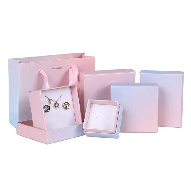 Gradient Pink Paper Jewelry Box Bracelet Necklace Ring Earring Box Handmde Kraft Wedding Gifts Packaging Box Jewelry Accessories