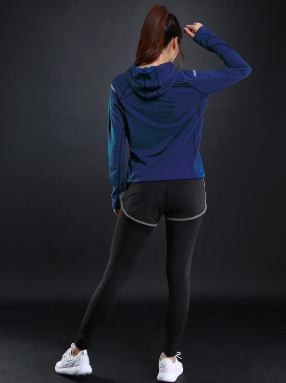 Fitness cienki dres z kapturem kobiet T Shirt sportowe koszulki do jogi Top szybkoschnący bieganie z długim rękawem koszula sportowe ubrania gimnastyczne kurtki — zdjęcie 6