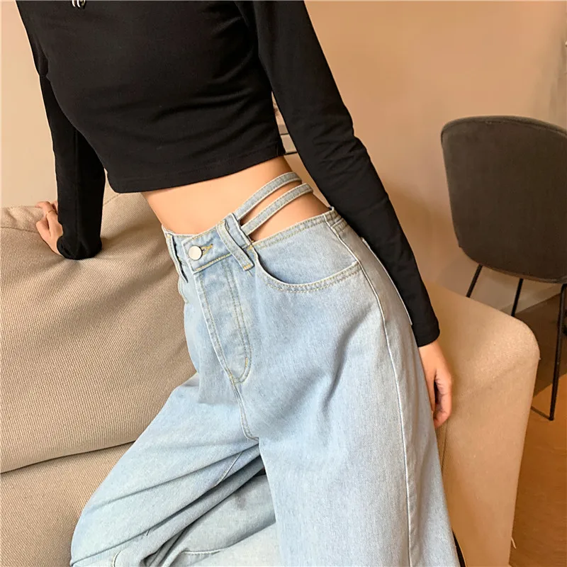 

Woman Jeans High Waist Clothes Wide Leg Denim Clothing Blue Streetwear Vintage Quality Nice Vogue Harajuku Straight Pants