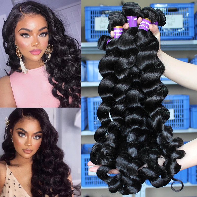 Human Hair Bundles With Closure Loose Wave Hair Extension Brazilian Virgin Hair Weave Bundles 100% Human Hair Deep Ever Beauty