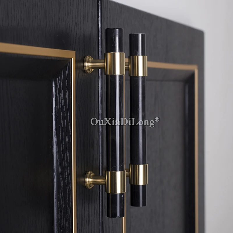 

Luxury 2PCS European Natural Marble+Brass Furniture Handles Cupboard Wardrobe Drawer TV Cabinet Pulls Handles and Knobs 5 Colors