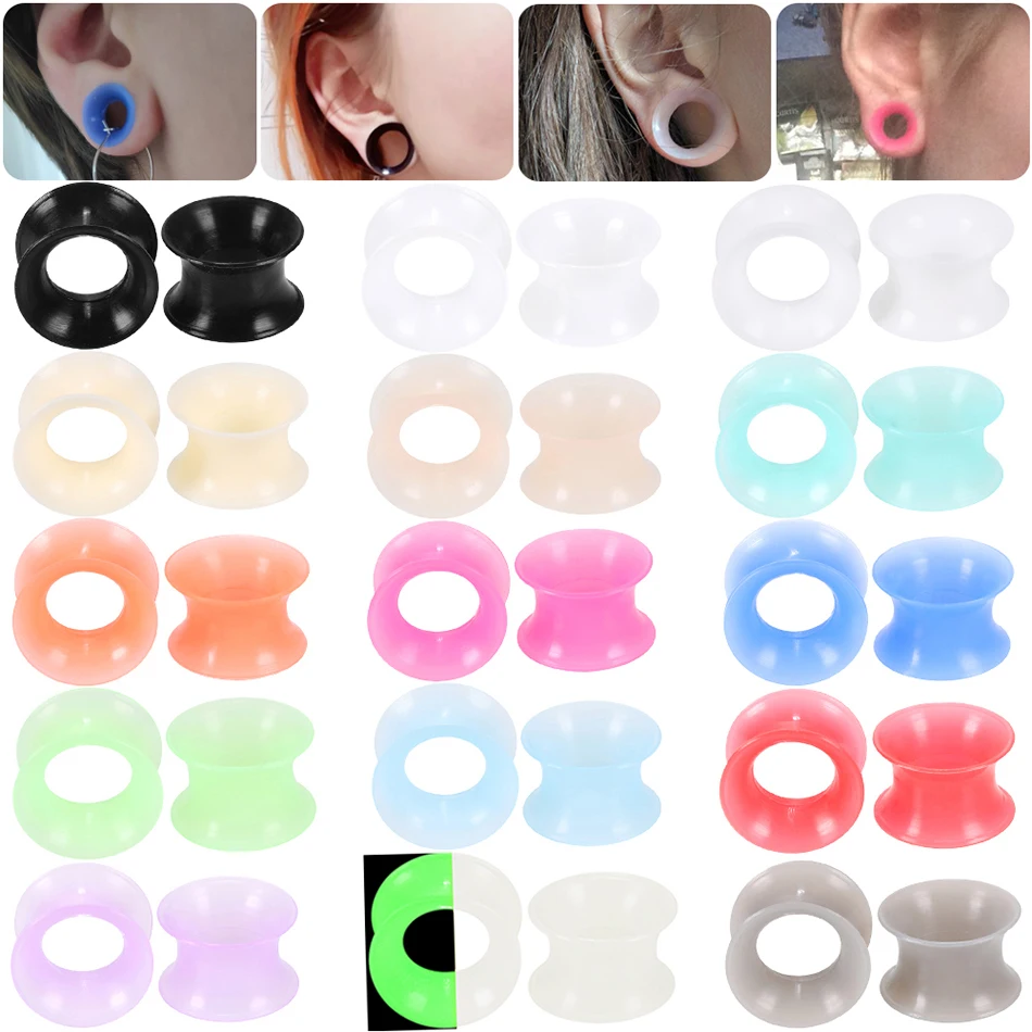 1Pair/lot Silicone Flexible Thin Ear Tunnel Double Flared Ear Plugs Gauges Earrings Expansion Piercing Flesh Tunnel Body Jewelry