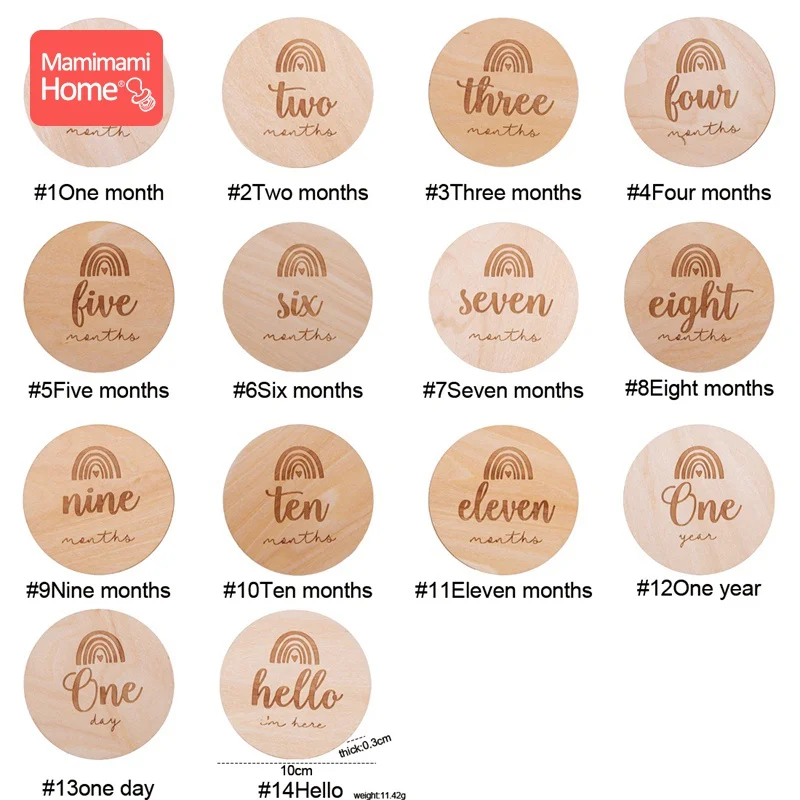 14pc Baby Wooden Teether Photogra Wooden Month Milestone Cards Newborn Monthly Memorial Commemorative Photo Accessories For Kids