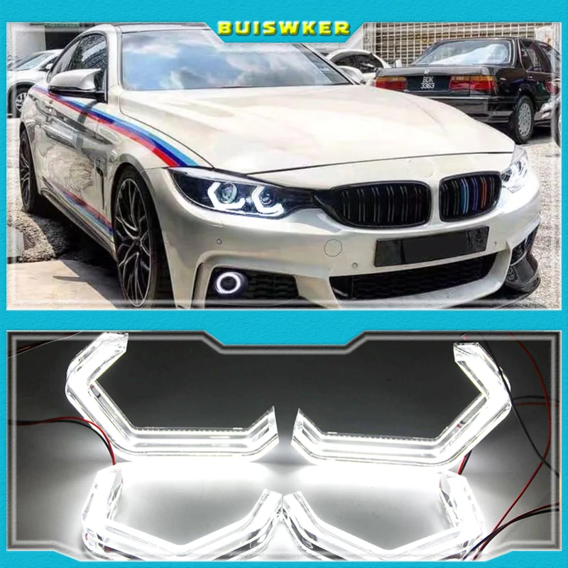 

LED Angel Eyes M4 Style Iconic For BMW 2 3 4 Series F30 F31 F32 F34 E90 E60 F10 F80 F82 F83 Xenon/Halogen Lens Headlight DTM DRL