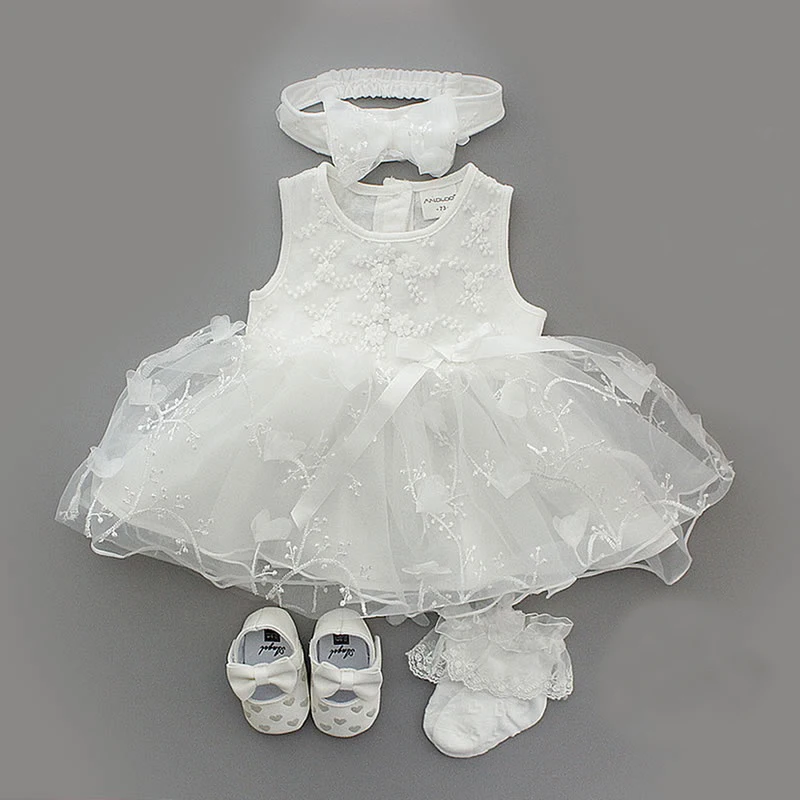 Bebê recém-nascido menina vestido roupas 0 3 6 meses vestidos brancos infantil tutu bodysuit roupas de festa branco batismo vestido sapatos conjunto