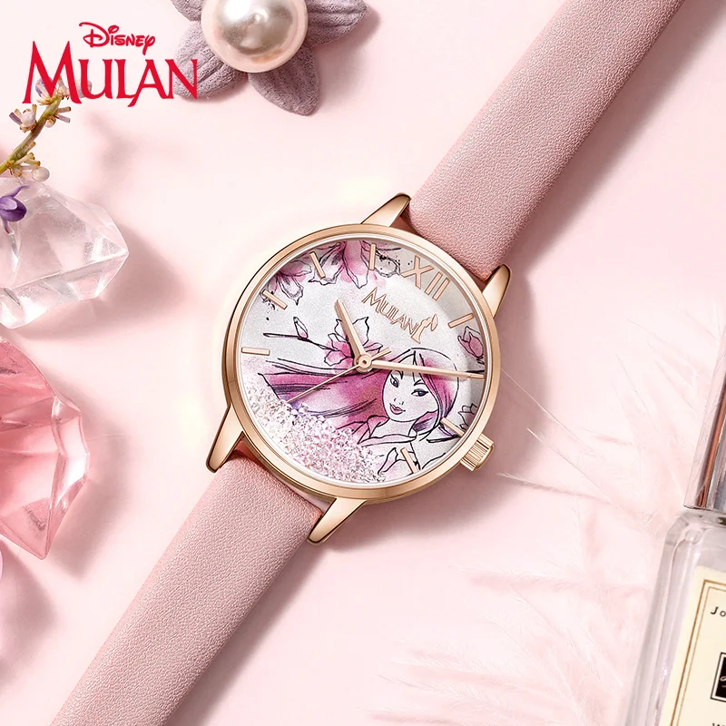 

Disney Official MULAN Cartoon Women Fashion Casual Quartz Wristwatches Chinoiserie China Style Pu Band Girls 2020 New Gift Clock