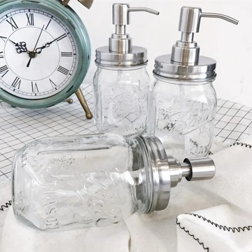 Metal Mason Jar Soap Dispenser Lids Pump Dispenser Anti-leak Silicone Seal Dispensador Lid Bathroom Shampoo Liquid Bottles Pumps