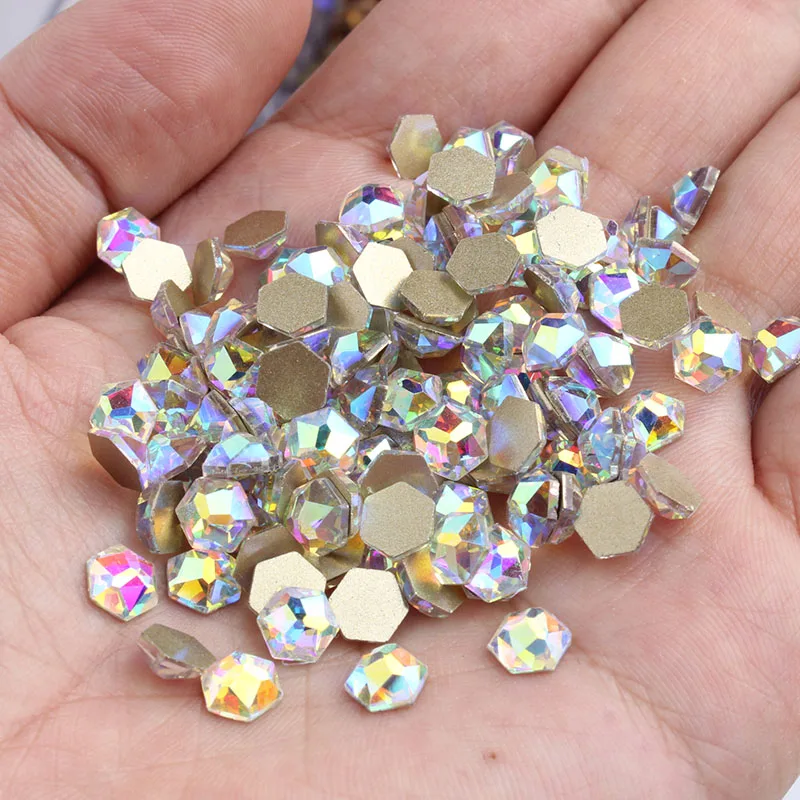 New sale Flat backRhinestones 6MM Hexagonal Mix color Glass crystal stone DIY Nail Art Decorations