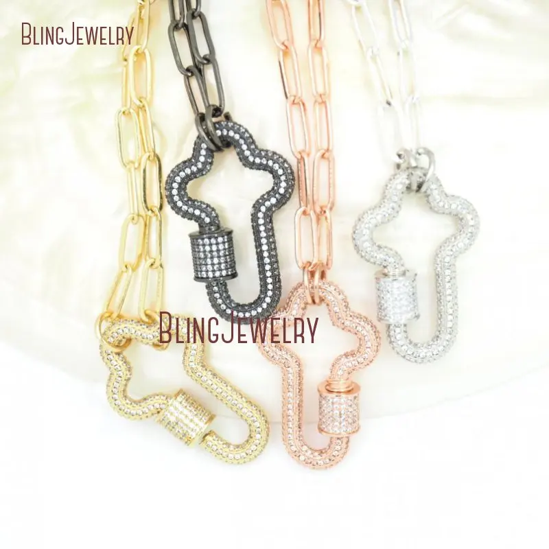 

Chain Choker Pave CROSS Lock Necklace Screw Clasp Cross Carabiner Women Stainless Steel Jewelry NM30300