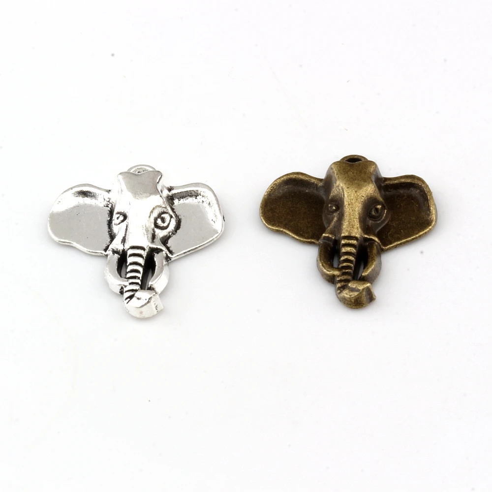 Elephant Head Charms Pendants 100Pcs 22.8x26.2mm Antique Bronze Zinc Alloy Fashion Jewelry DIY Fit Bracelets 2colors