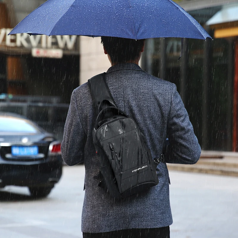 Fenruien İşlevli Crossbody çanta erkekler USB şarj göğüs paketi kısa gezi haberciler göğüs çantası su itici omuzdan askili çanta