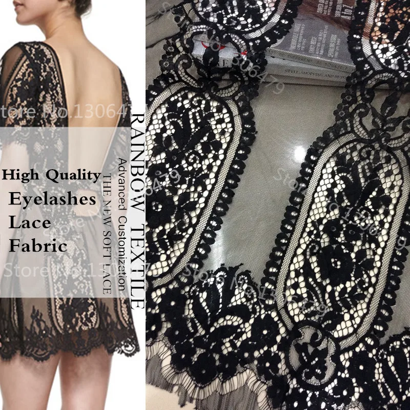 Jacquard Lace Fabric for Eyelash, Hollow Out, White, Black, Red, 140 cm Wide, RS594, 3M Lot