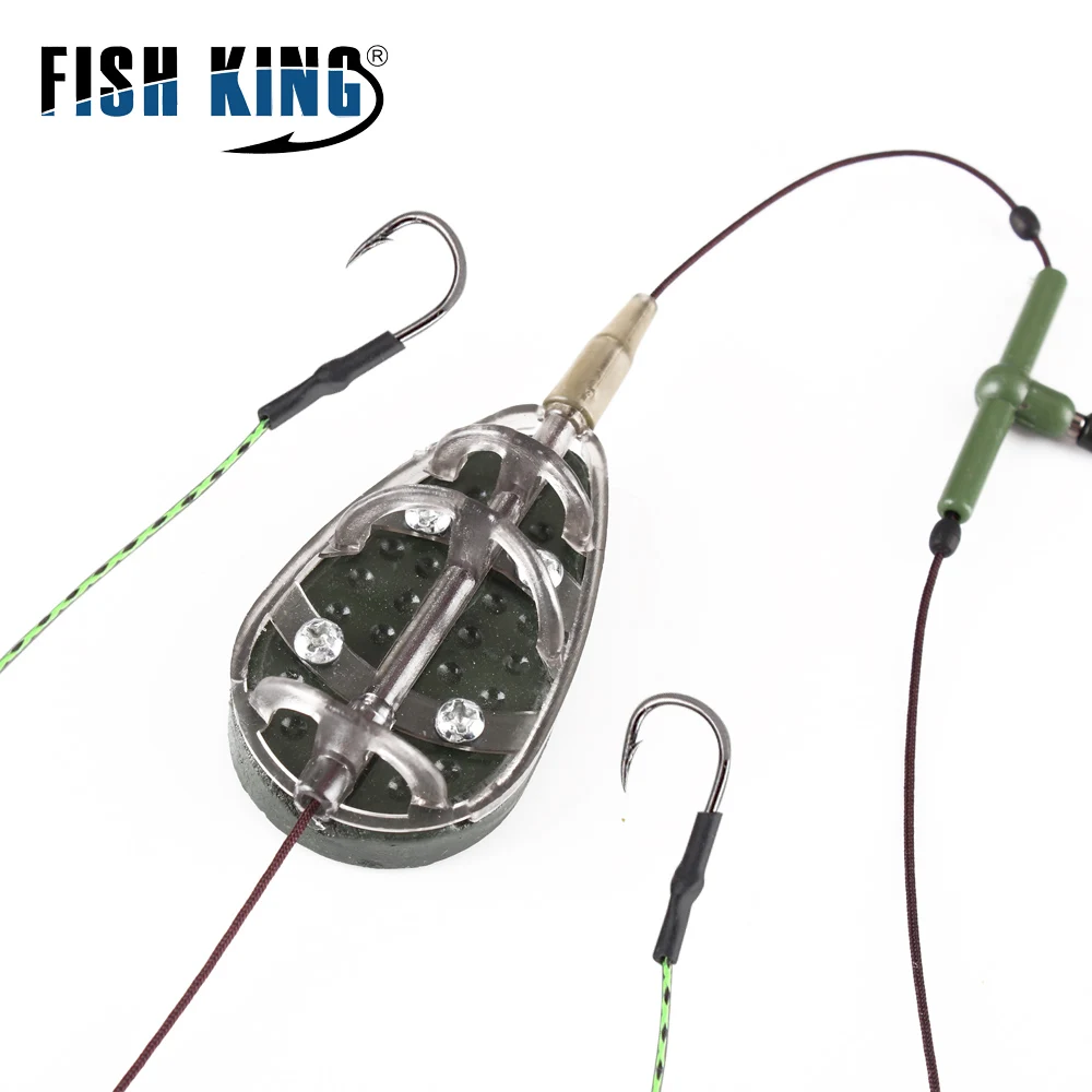 FISH KING 30-100g Carp Fishing Group High Carbon Steel Metal Feeder Barbed Hook Sinking Artificial Lure Accessories