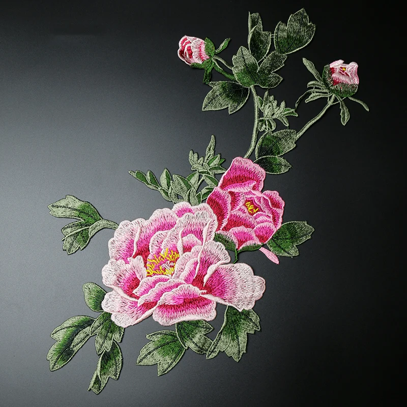 AHYONNIEX Nähen Auf Pfingstrose Blume Patches Kleidung Aufkleber Schöne Kleid Hohe Qualität Stickerei Patches DIY Zubehör – Detail 1