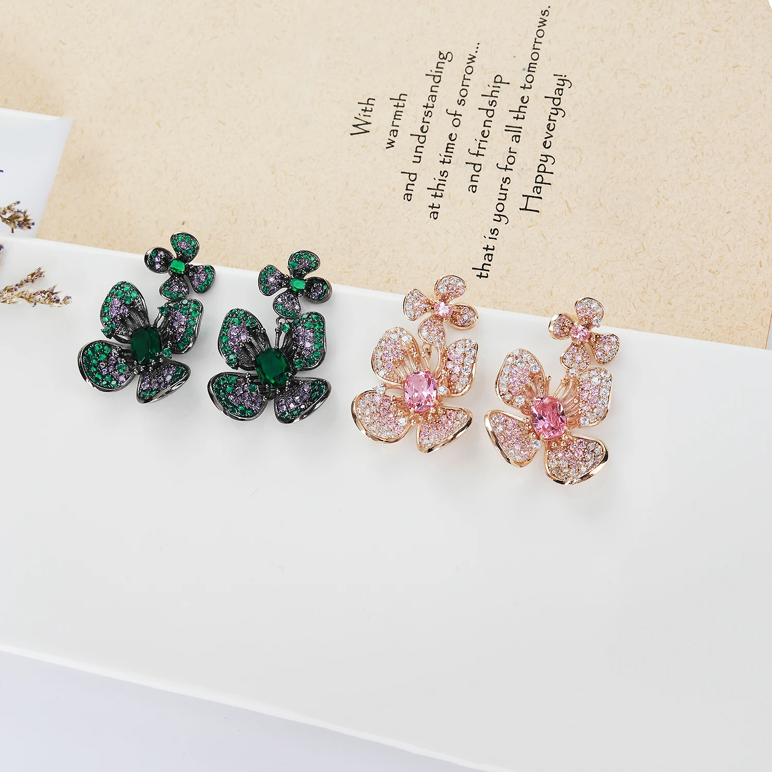 S925 Silver Needle Cubic Zircon CZ Crystals Butterfly Earrings Birthday Party Wedding Gift Fine New Jewelry CE11291