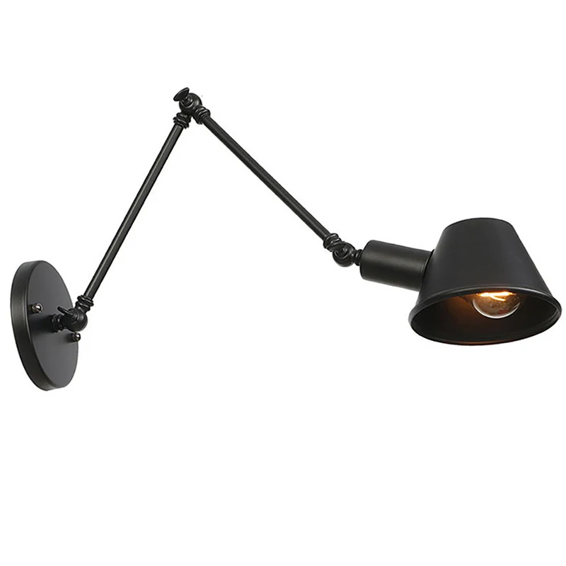Old Fasion Swiming Arm Wandlampen Voor Nachtkastje Gang Zwarte Rustieke Ijzeren Murale Armatuur E27 Led Vintage Muur Schans Verlichting - afbeelding 2