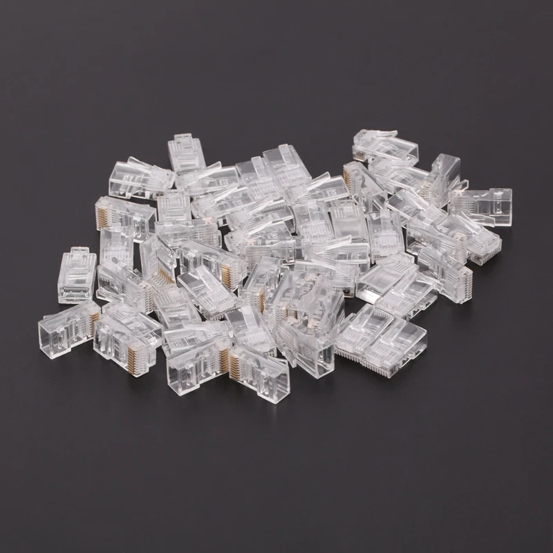 50 Stks/pak Gestrand 10P10C Netwerk Kabel Connector RJ48 Crystal Plug Modulaire Netwerk Tool