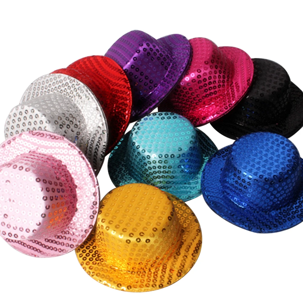 13 CM Size Children Adult Party Top Hat Sequins Chapeau Wedding Headwear DIY Hair Accessories Cocktail Occasion Ladies Fedora