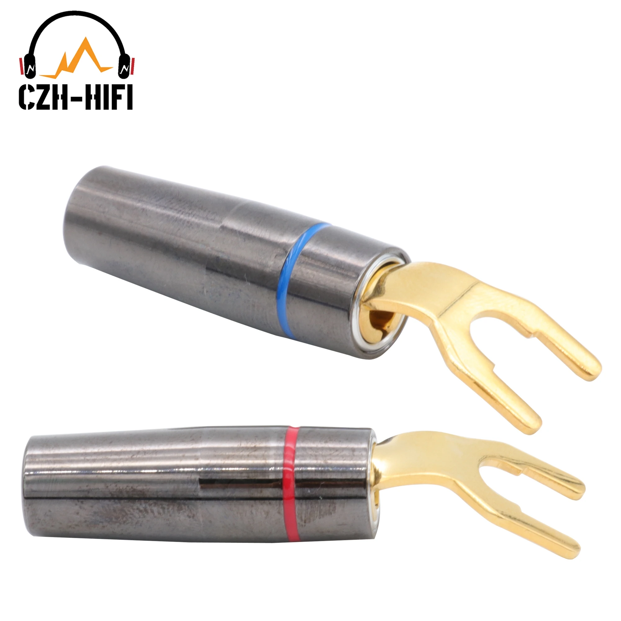 1pair EIZZ High End Banana Spade Plug Connector Gold Plated Brass Audio Speaker Cable Y Fork Male Jack HiFi DIY