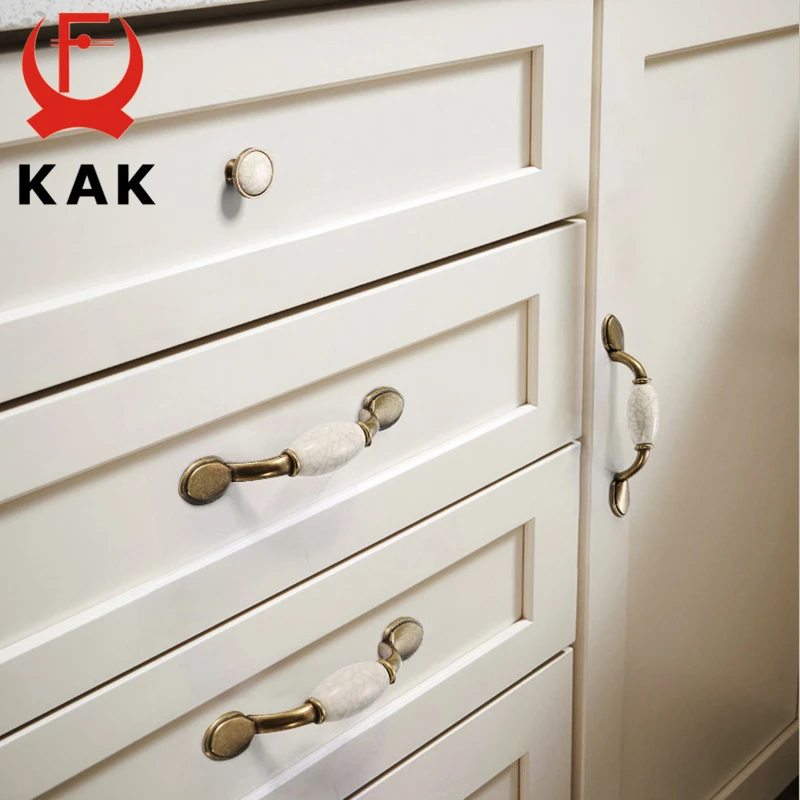KAK Antique Bronze Ceramic Cabinet Handles Zinc Alloy Drawer Knobs Kitchen Wardrobe Door Pull European Furniture Handle Hardware