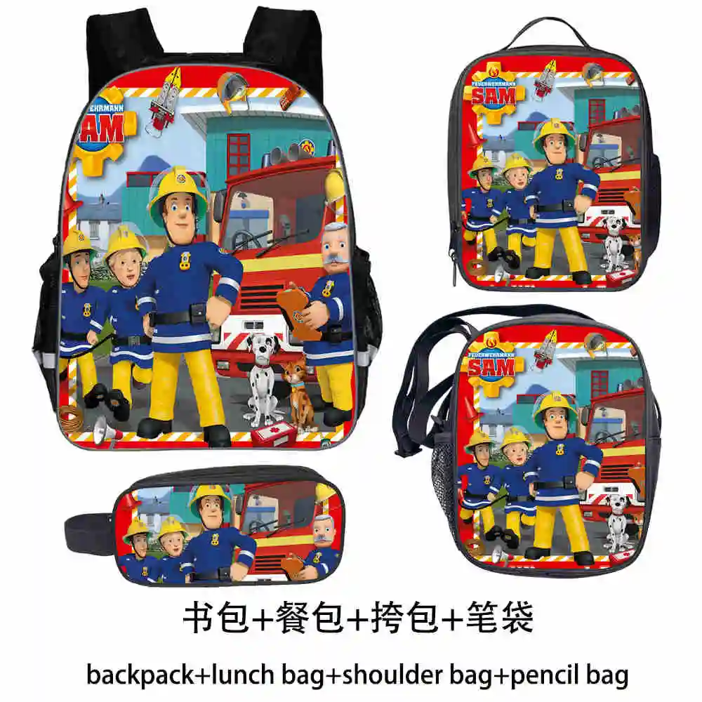 School Backpack for Kids Boys Girls Children Cartoon Anime Fireman Sam Printing Kindergarten Backpack Bookbags 3pcs/set