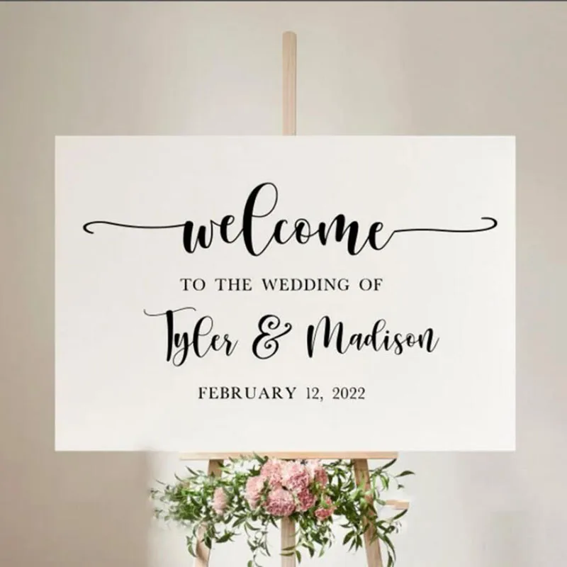 Custom Wedding Welcome Sign Decal Vinyl Wall Stickers Removable Personalized Bride Groom Names Wedding Decoration P866