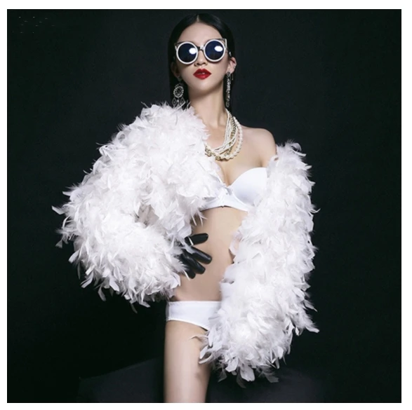 

Purple White Feathers jacket coat The latest jazz dance costumes Nightclub female singer lead dancing DJ DS Costume sexy outfit