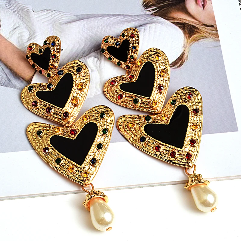 Wholesale Metal Love Heart Long Earrings High-quality Crystal Drop Earring Fashion Jewelry Accessories For Women