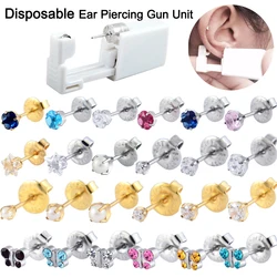 1PC Sterilized Disposable Ear Piercing Gun Unit Zircon 24K Gold Plated 316L Steel Ear Studs  Puncture Machine