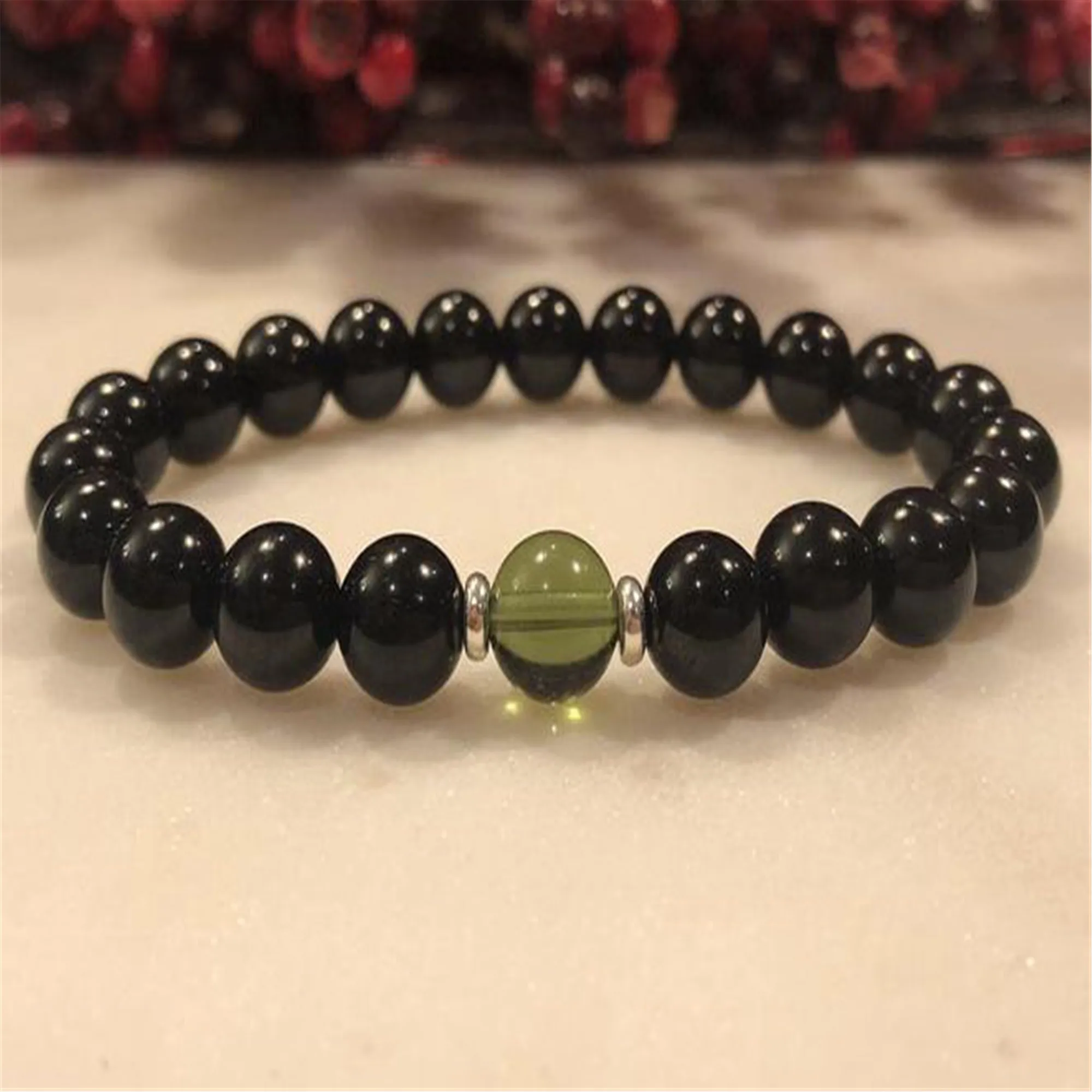 

8mm Natural Black Tourmaline Handmade Mala Bracelet Wrist Yoga Cuff Pray Chakas Reiki Meditation