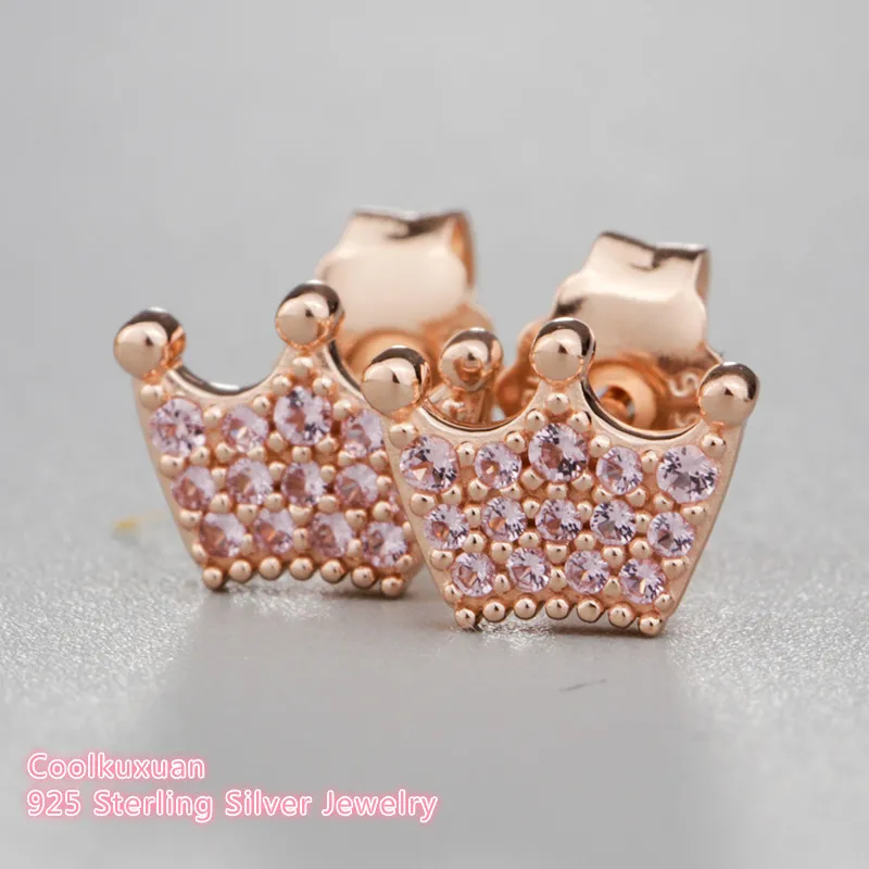 Neue Frühjahr Original 100% 925 Sterling Silber Rosa Enchanted Kronen Stud Ohrringe, Rose & Rosa für Frauen Edlen Schmuck