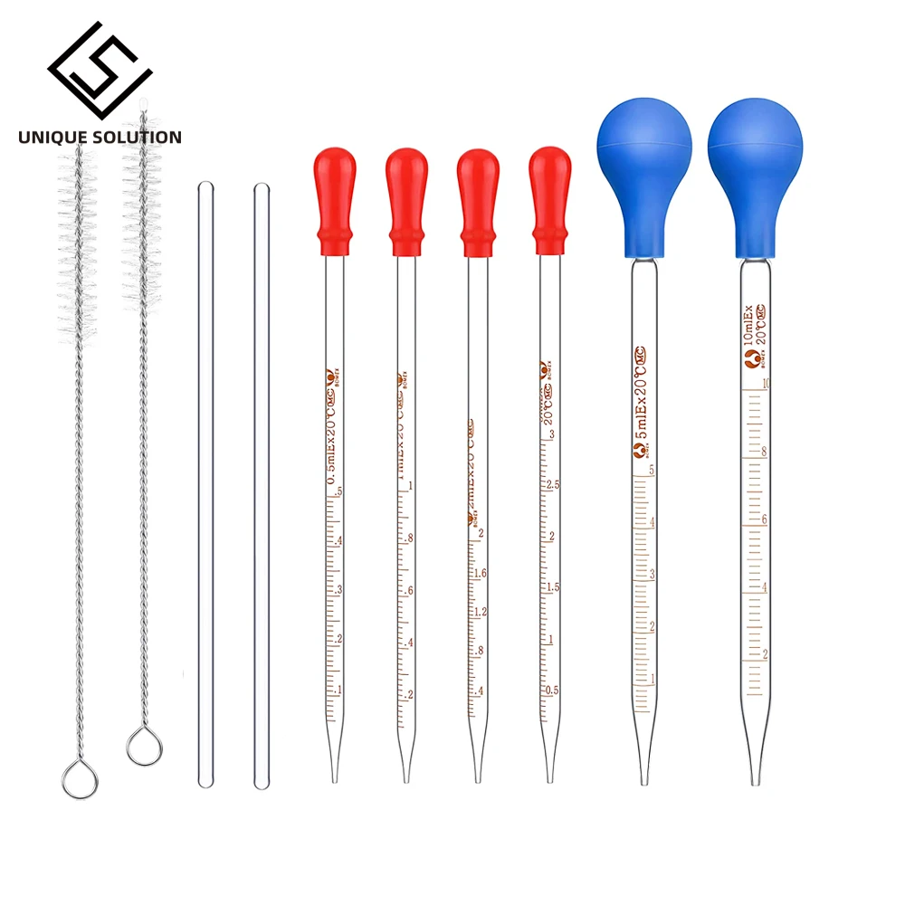 

10PCS Rubber Head Glass Dropper Glass Pipette Lab Dropper Pipet With Scale Line (Assorted Color)