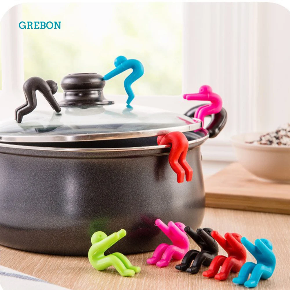 Creative Man Shaped Overflow Prevent Pot Cover Anti-overflow Silicone Lifting Soup Spoon Holder Kitchen Gadgets Spill-Proof Rack