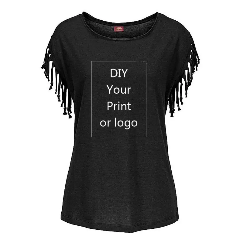 Individuelle Druck T Shirt für Frauen DIY Ihre Wie Foto oder Logo Top Baumwolle Quaste Kurzarm Oansatz Baumwolle T