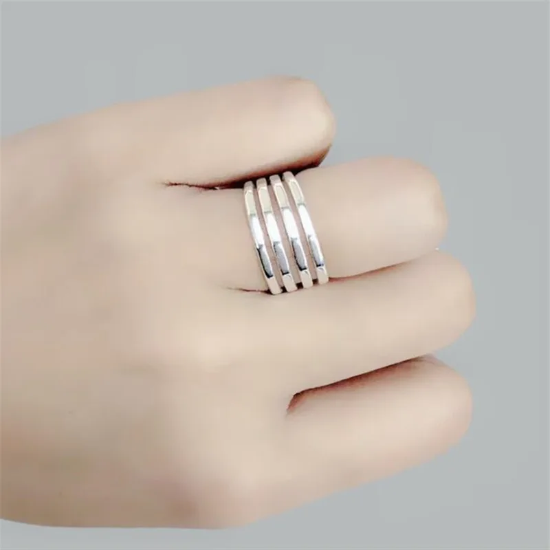 New Style Smooth Crystal Four-line 925 Sterling Silver Jewelry Temperament Multi-layer Geometric Opening Rings TYB560