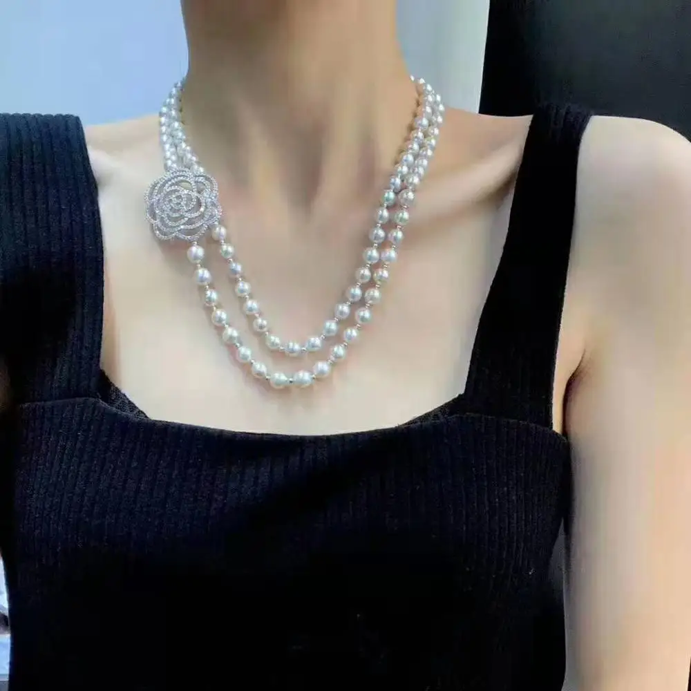 

Hot sell 8-9mm 110cm white natural freshwater pearl necklace long sweater chain fashion jewelry